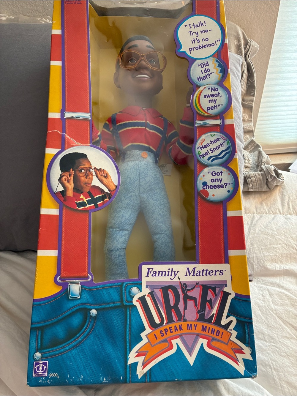 Hasbro Urkel Doll with Red Striped Shirt and Blue Jeans